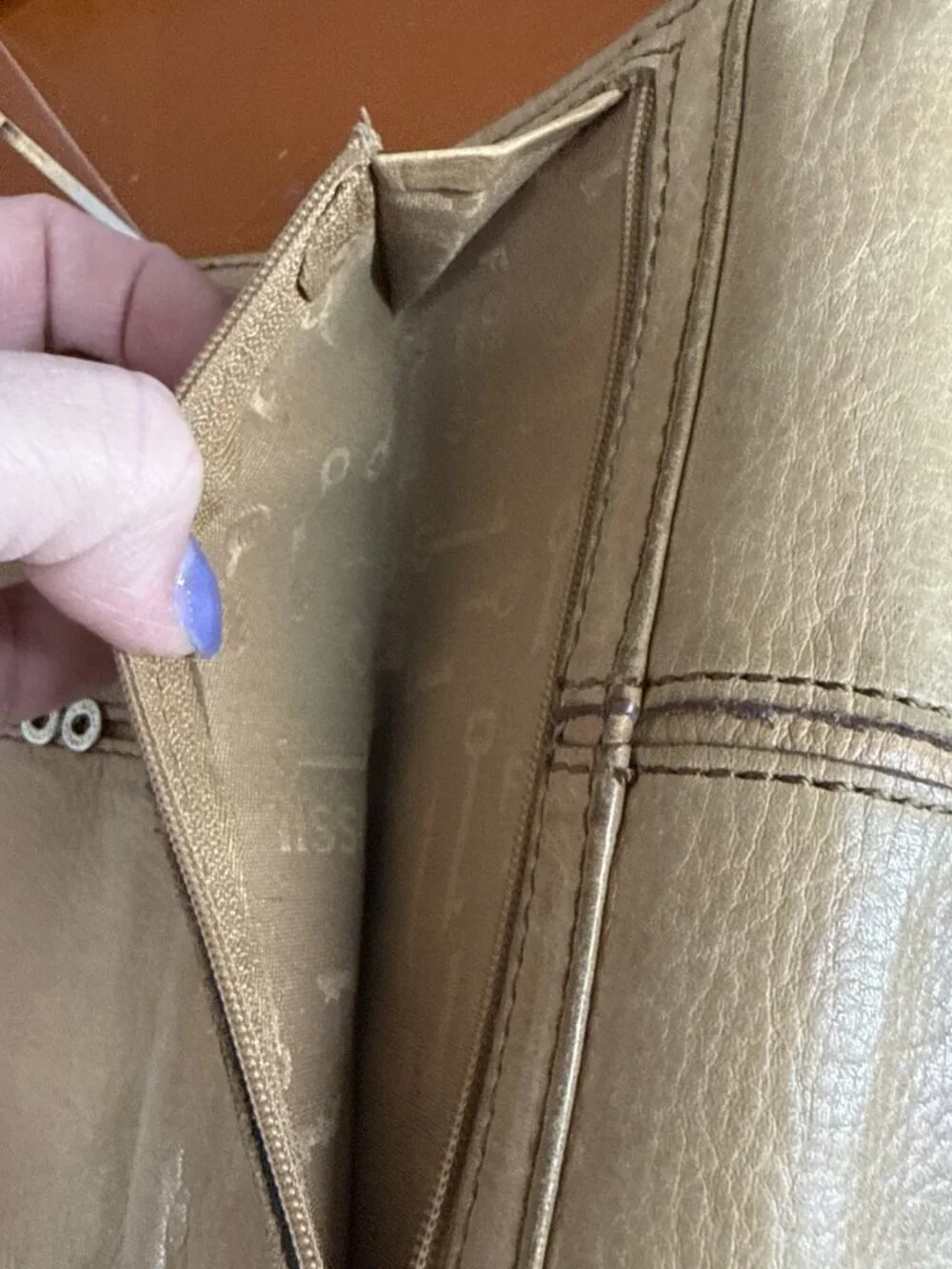 FOSSIL Maddox Taupe Leather Trifold Flap Clutch Wallet Organizer